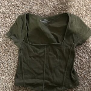 Chic Olive Green Ribbed Crop Top